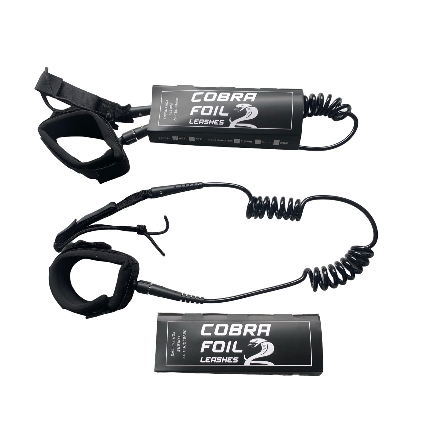 COBRA FOIL LEASH NEW GEN DESIGN Double Coil 6ft 5.5mm for Board BLUE/BLACK