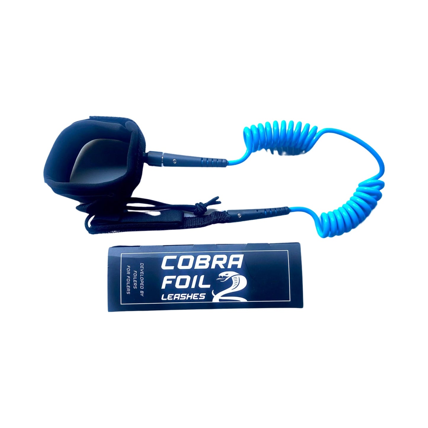 COBRA FOIL LEASH “NEW’ Double Coil 6ft 8mm for Board BLUE/BLACK.