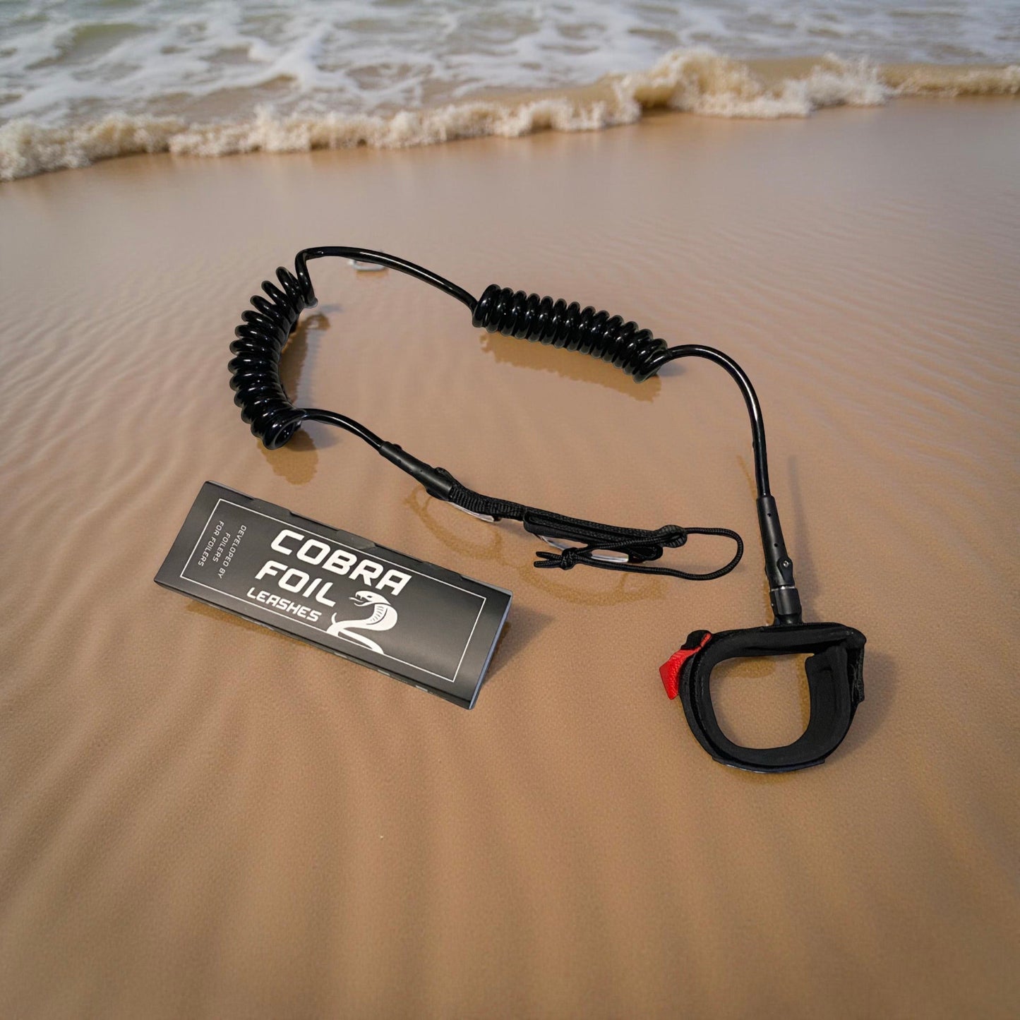 COBRA FOIL LEASH “NEW’ Double Coil 8FT 8MM for Board BLACK/ DOWNWIND/SUP.