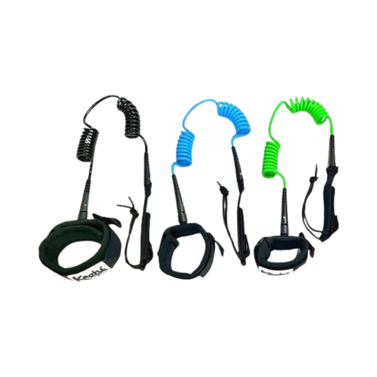 KAOHI Kāohi Leash - Double Coil 6ft 5.5mm for BOARDS BLUE/BLACK/GREEN (Ankle/Calf)