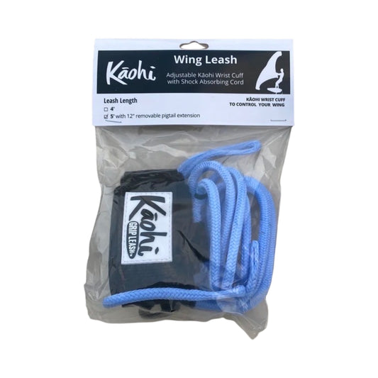 Kaohi Bungee Style WING Leash 5' with 12” extension with Carabiner Blue/Grey